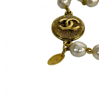 Chanel Necklace Faux Pearl, Gold Plated White Coco Mark Women