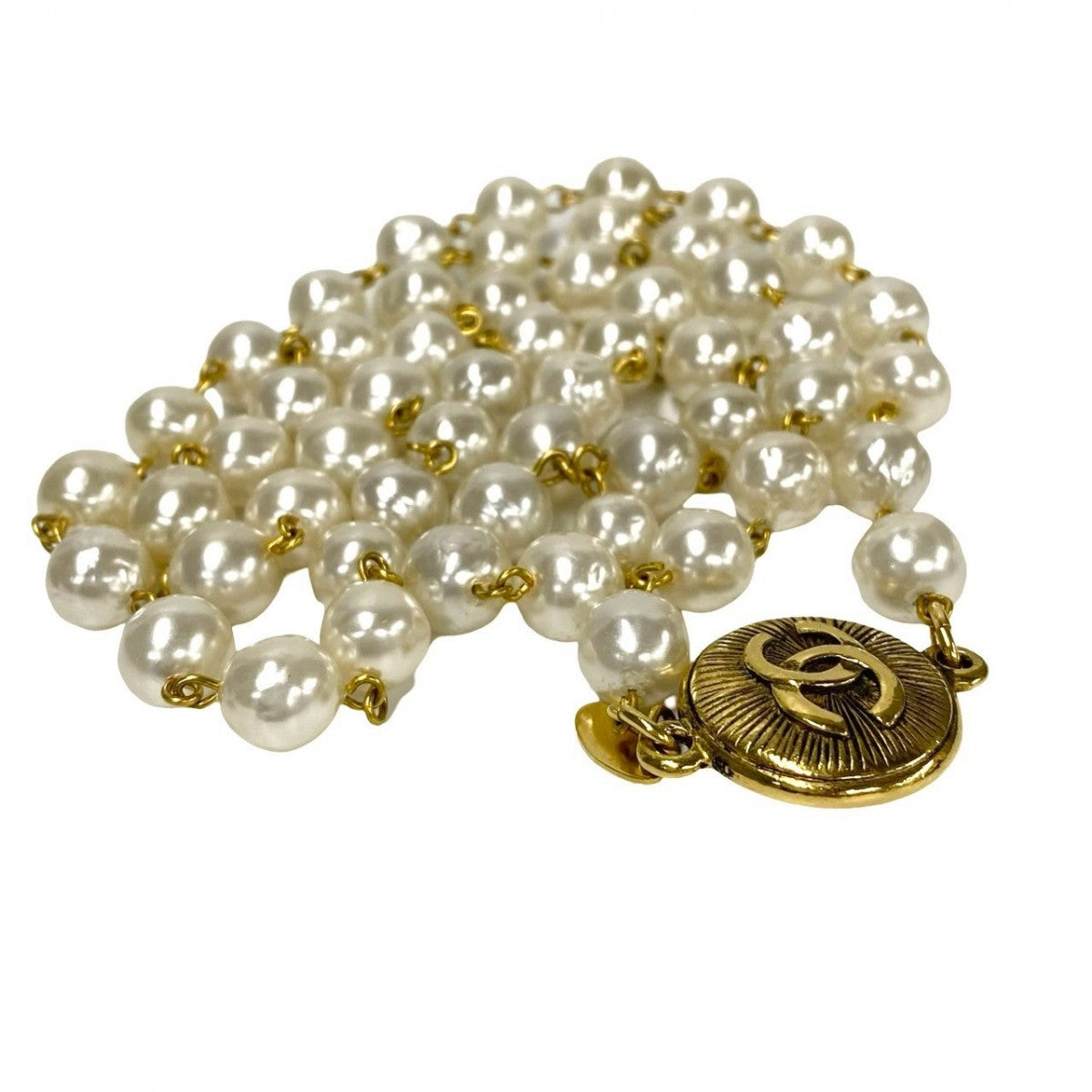 Chanel Necklace Faux Pearl, Gold Plated White Coco Mark Women