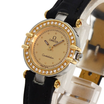 Omega Watches Quartz Stainless Steel, Leather Gold Constellation Flat Bezel Gold Dial Women