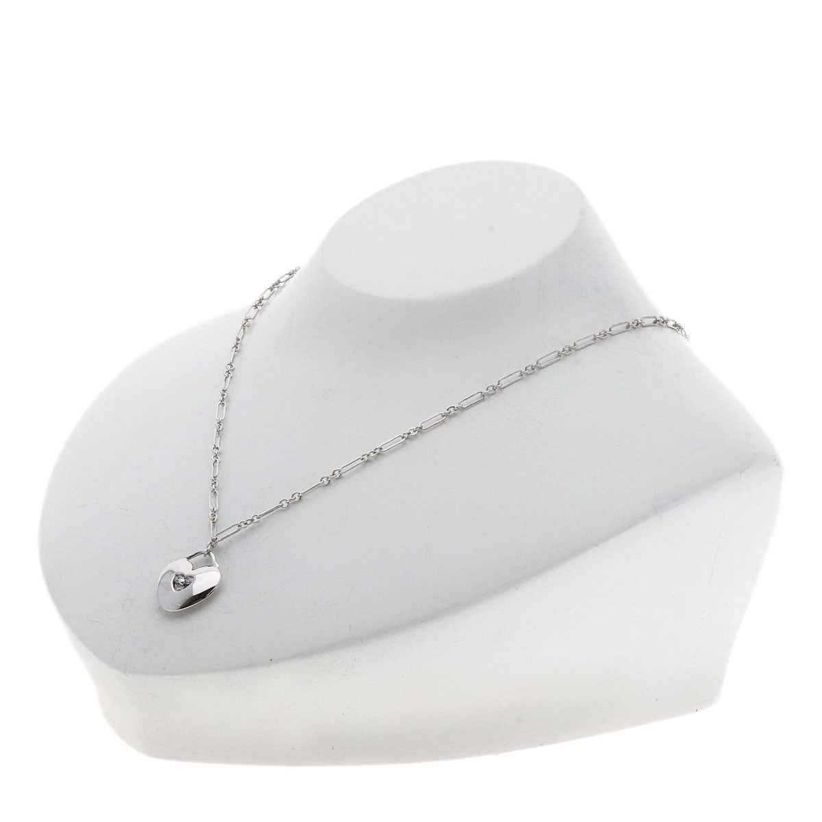 Tiffany&Co. Necklace K18Wg Silver Heart 3P Diamond