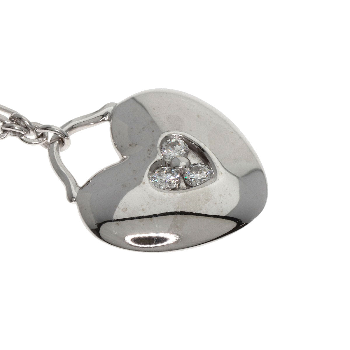Tiffany&Co. Necklace K18Wg Silver Heart 3P Diamond
