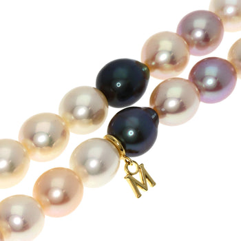 Mikimoto Necklace 18K Yellow Gold Multicolor Multicolor Freshwater Pearl With Pearl M Charm