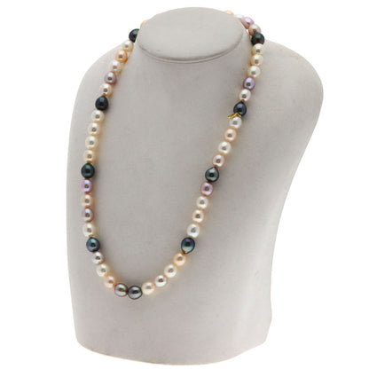 Mikimoto Necklace 18K Yellow Gold Multicolor Multicolor Freshwater Pearl With Pearl M Charm