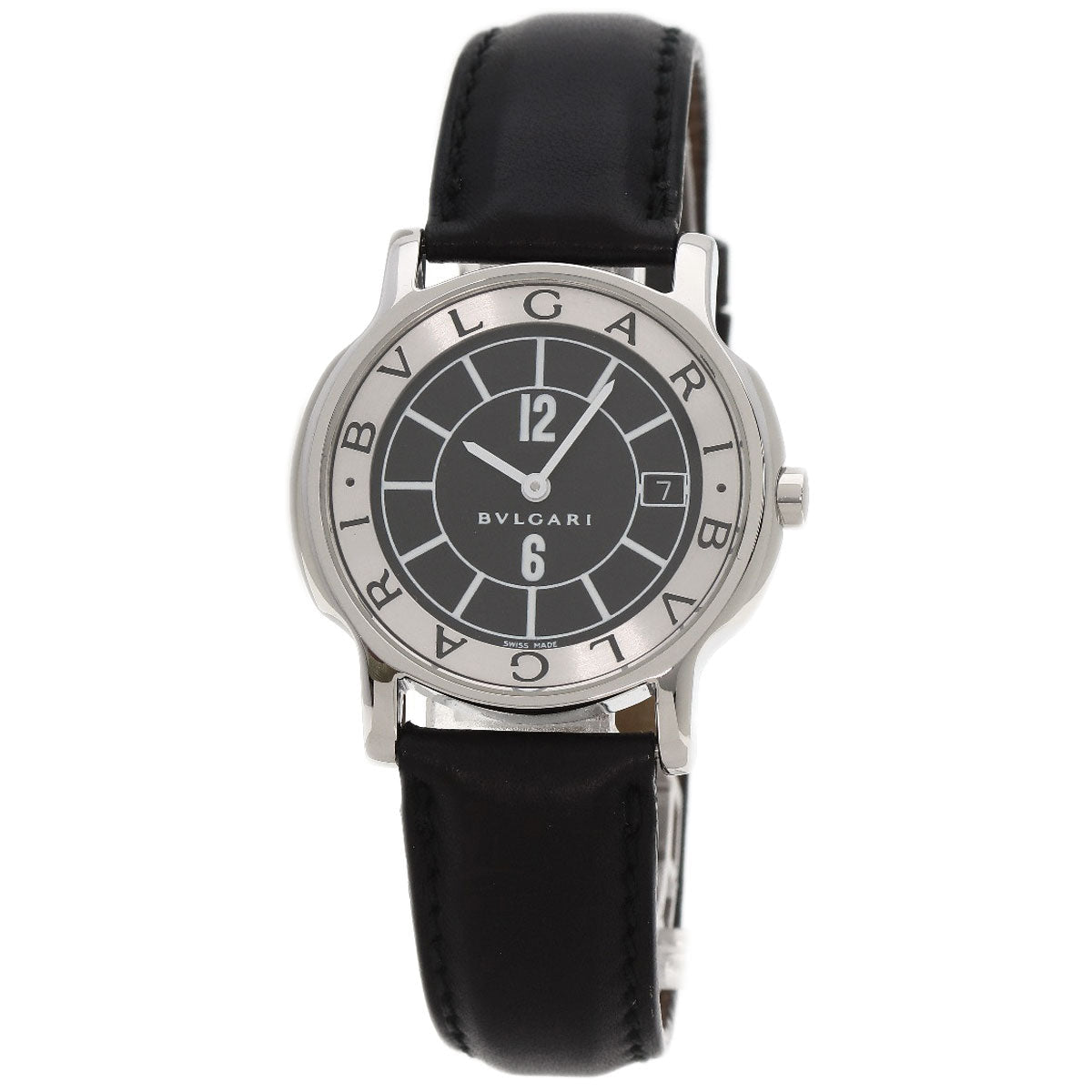 Bvlgari Watches Quartz St35 Stainless Steel, Leather Silver Solo Tempo Black Dial Mens