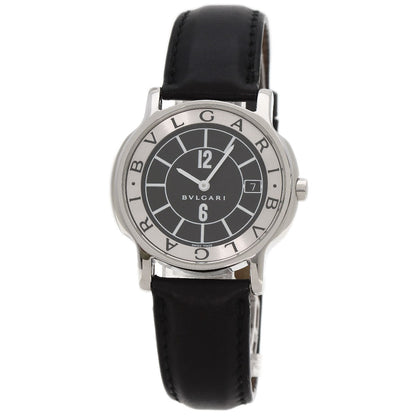 Bvlgari Watches Quartz St35 Stainless Steel, Leather Silver Solo Tempo Black Dial Mens