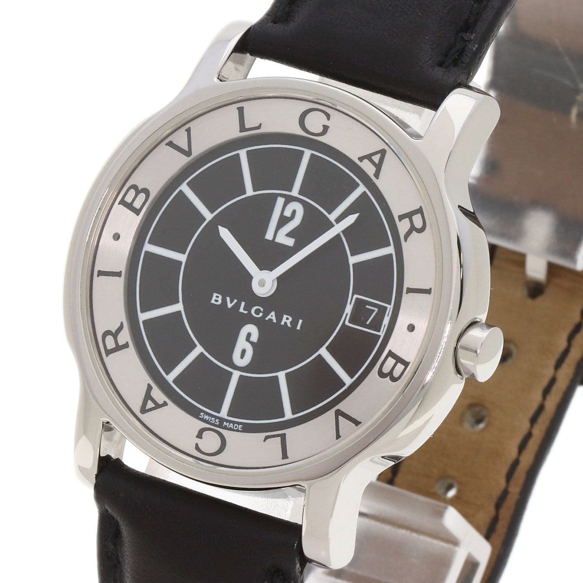 Bvlgari Watches Quartz St35 Stainless Steel, Leather Silver Solo Tempo Black Dial Mens