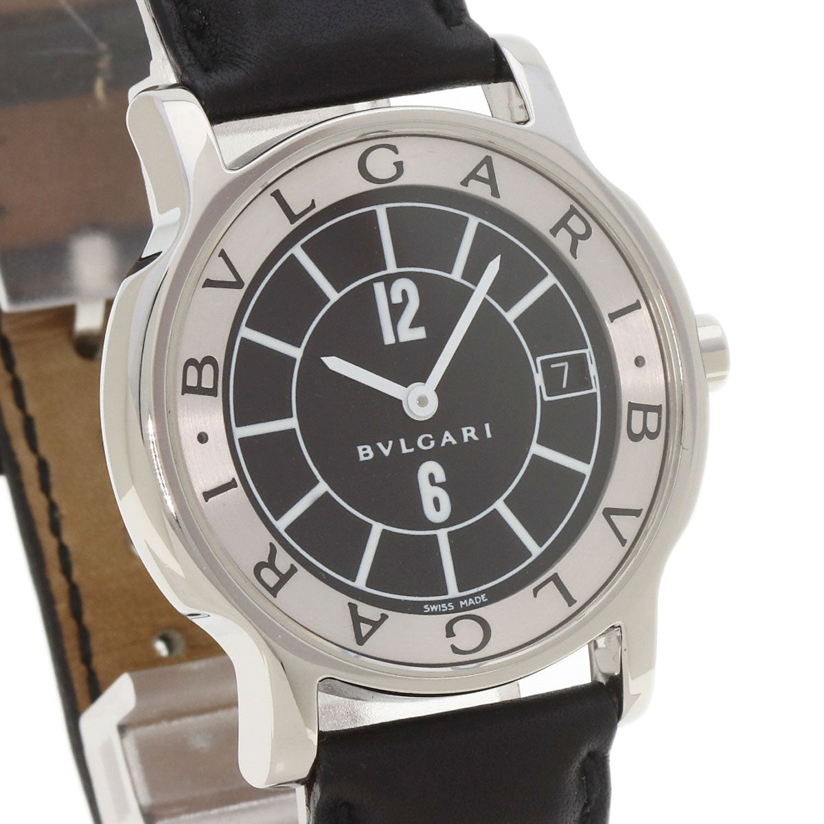 Bvlgari Watches Quartz St35 Stainless Steel, Leather Silver Solo Tempo Black Dial Mens