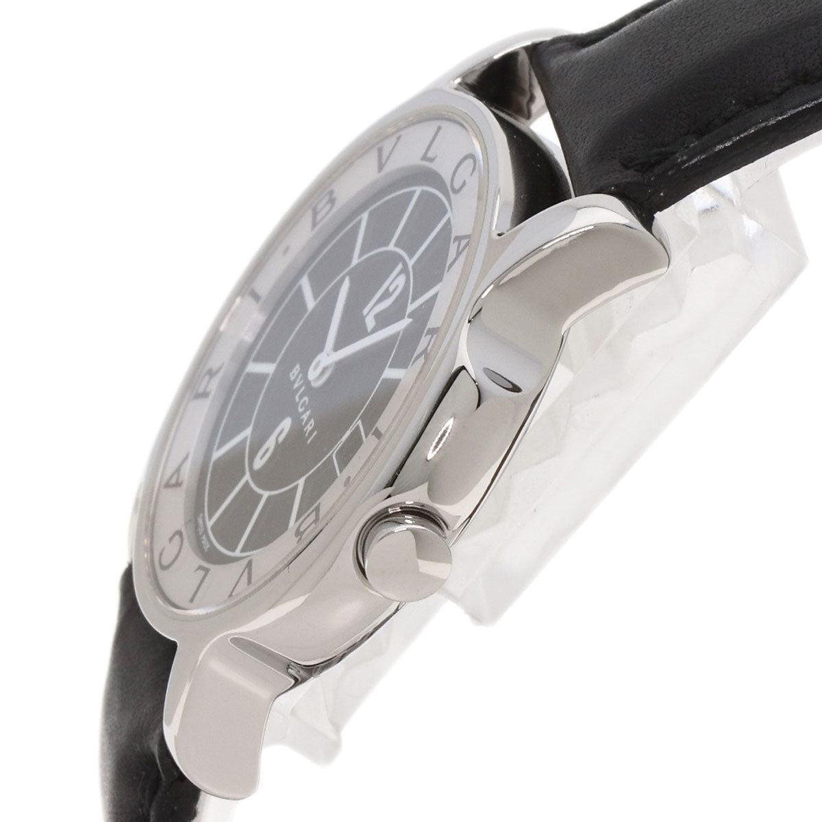 Bvlgari Watches Quartz St35 Stainless Steel, Leather Silver Solo Tempo Black Dial Mens