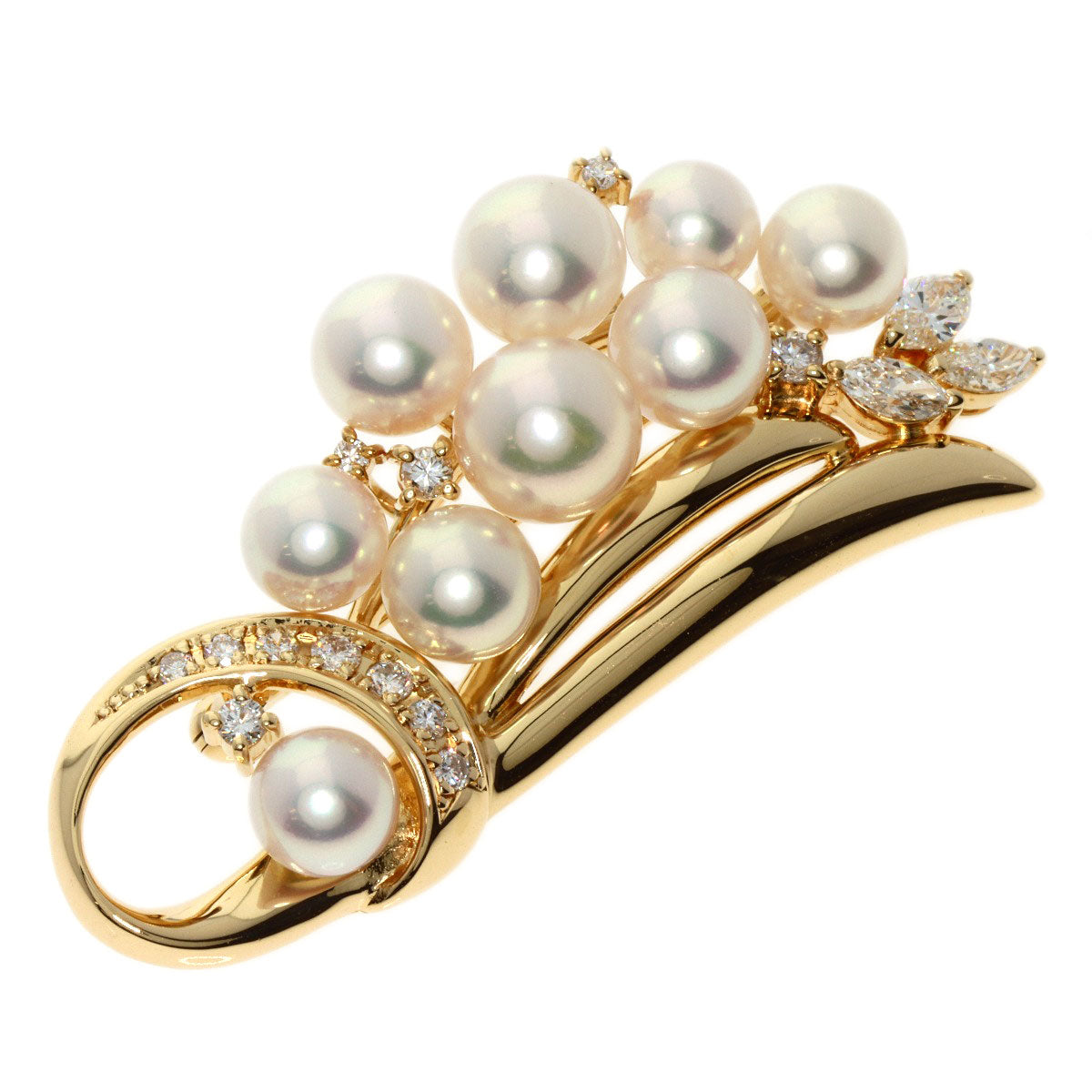 Tasaki Brooch 18K Yellow Gold Gold Akoya Pearl Diamond Women