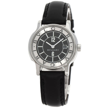 Bvlgari Watches Quartz St29S Stainless Steel, Leather Silver Solo Tempo Black Dial Women