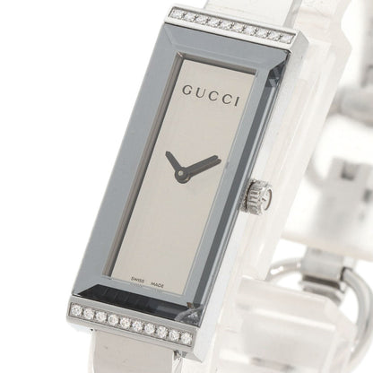 Gucci Watches Quartz 127.5 Stainless Steel , Stainless Steel Silver Square Face Bezel Diamond