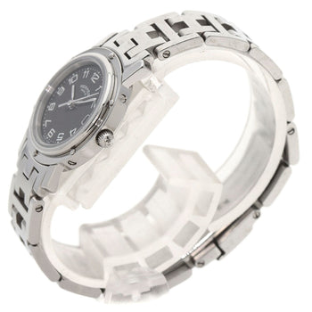 Hermes Watches Quartz Cl4.210 Stainless Steel , Stainless Steel Silver Clipper Black Dial Women