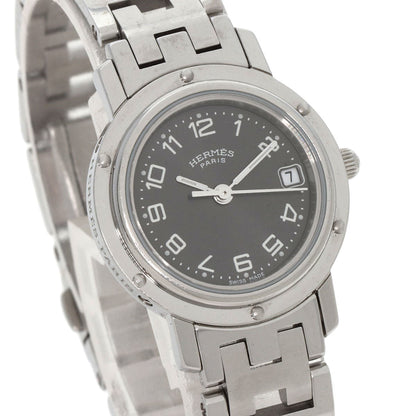 Hermes Watches Quartz Cl4.210 Stainless Steel , Stainless Steel Silver Clipper Black Dial Women