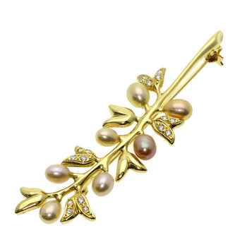 Mikimoto Brooch 18K Yellow Gold Gold Freshwater Pearl Diamond Women