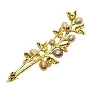 Mikimoto Brooch 18K Yellow Gold Gold Freshwater Pearl Diamond Women