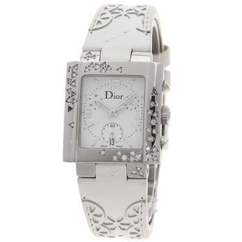 Christian Dior Watches Quartz D81-101 Stainless Steel, Leather Silver Riva Diamond Bezel White Dial
