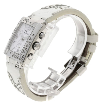 Christian Dior Watches Quartz D81-101 Stainless Steel, Leather Silver Riva Diamond Bezel White Dial