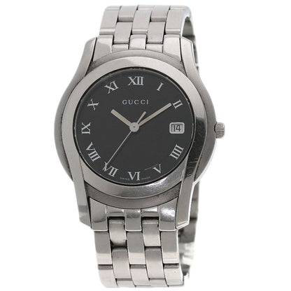 Gucci Watches Quartz 5500M Stainless Steel , Stainless Steel Silver Round Face Black Dial Mens