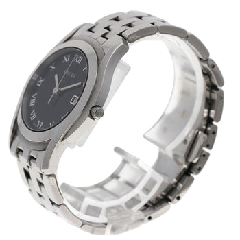Gucci Watches Quartz 5500M Stainless Steel , Stainless Steel Silver Round Face Black Dial Mens