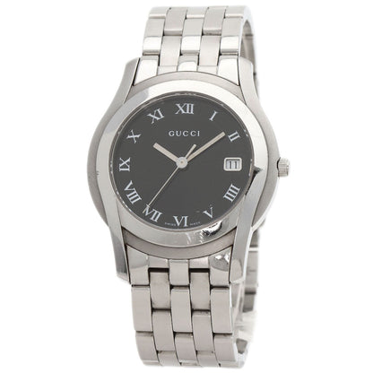 Gucci Watches Quartz 5500M Stainless Steel Silver Round Face Black Dial