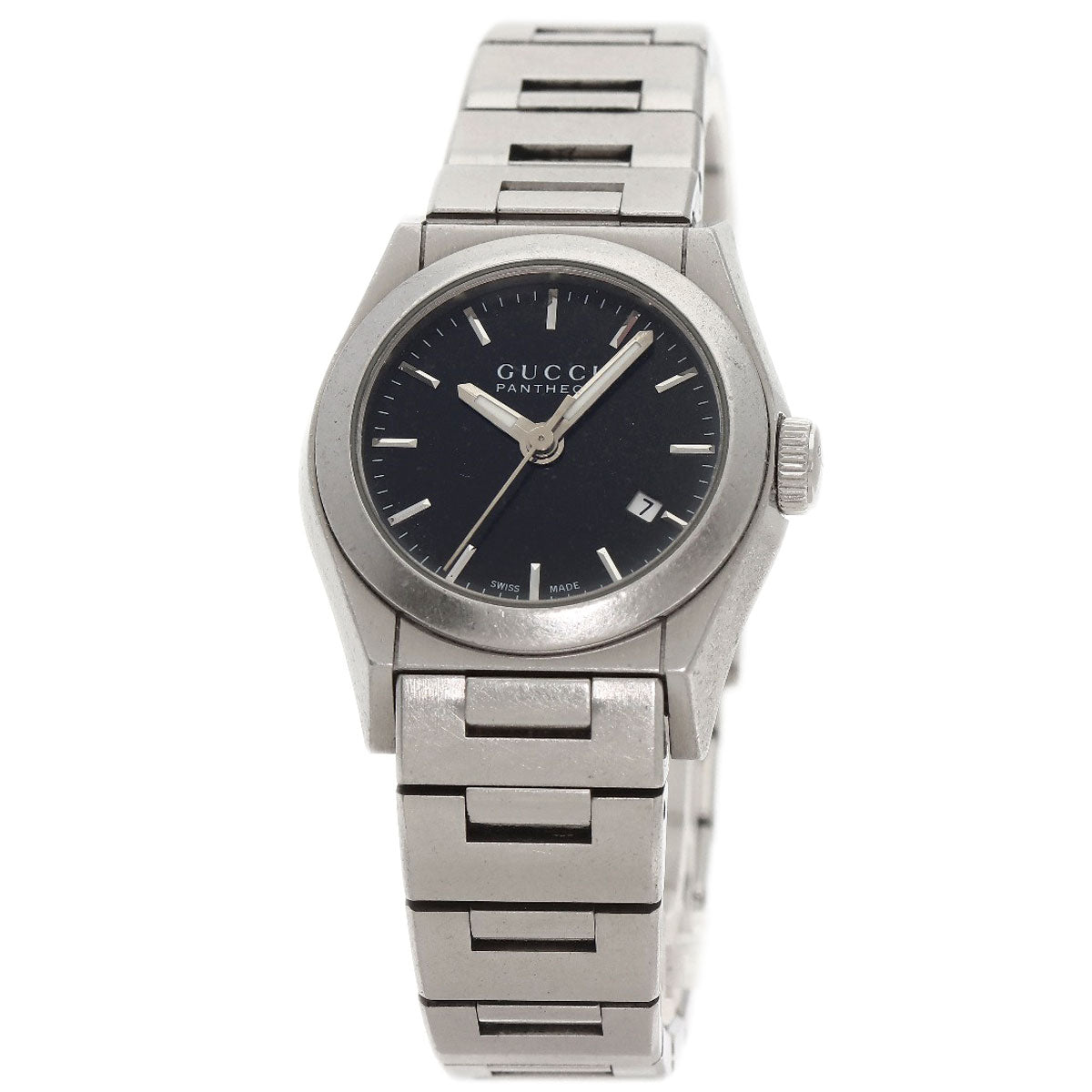 Gucci Watches Quartz 115.5 Stainless Steel , Stainless Steel Silver Pantheon Black Dial Women