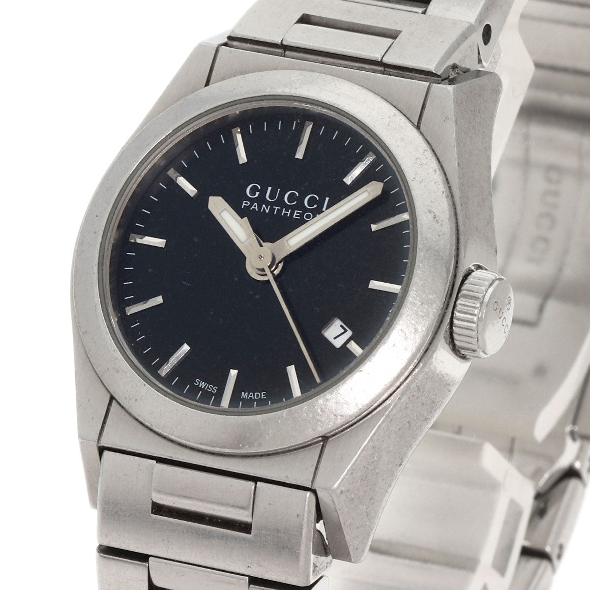 Gucci Watches Quartz 115.5 Stainless Steel , Stainless Steel Silver Pantheon Black Dial Women