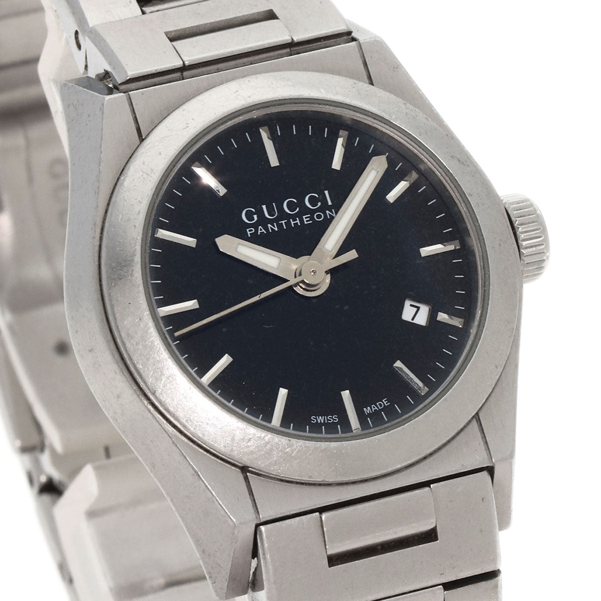 Gucci Watches Quartz 115.5 Stainless Steel , Stainless Steel Silver Pantheon Black Dial Women