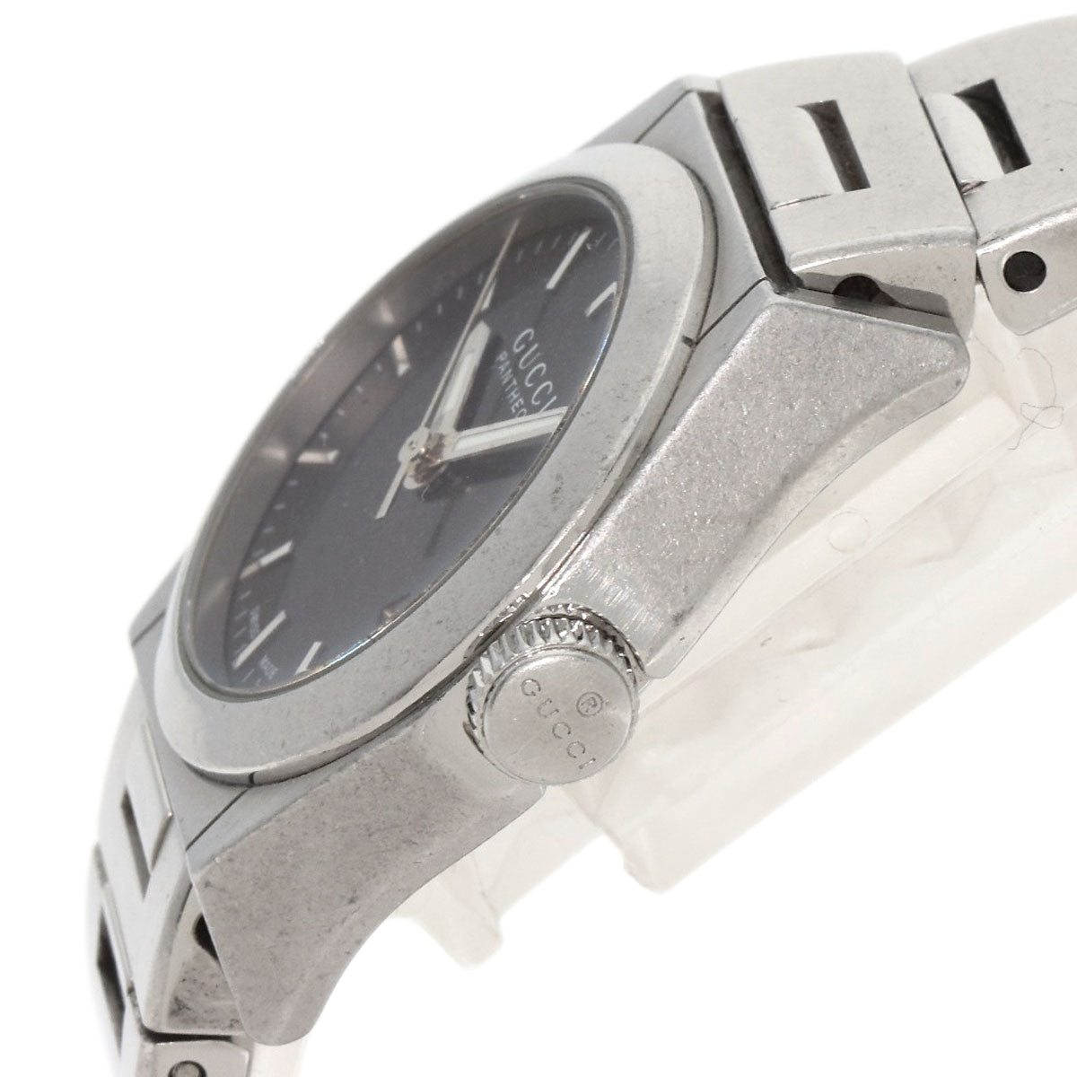 Gucci Watches Quartz 115.5 Stainless Steel , Stainless Steel Silver Pantheon Black Dial Women