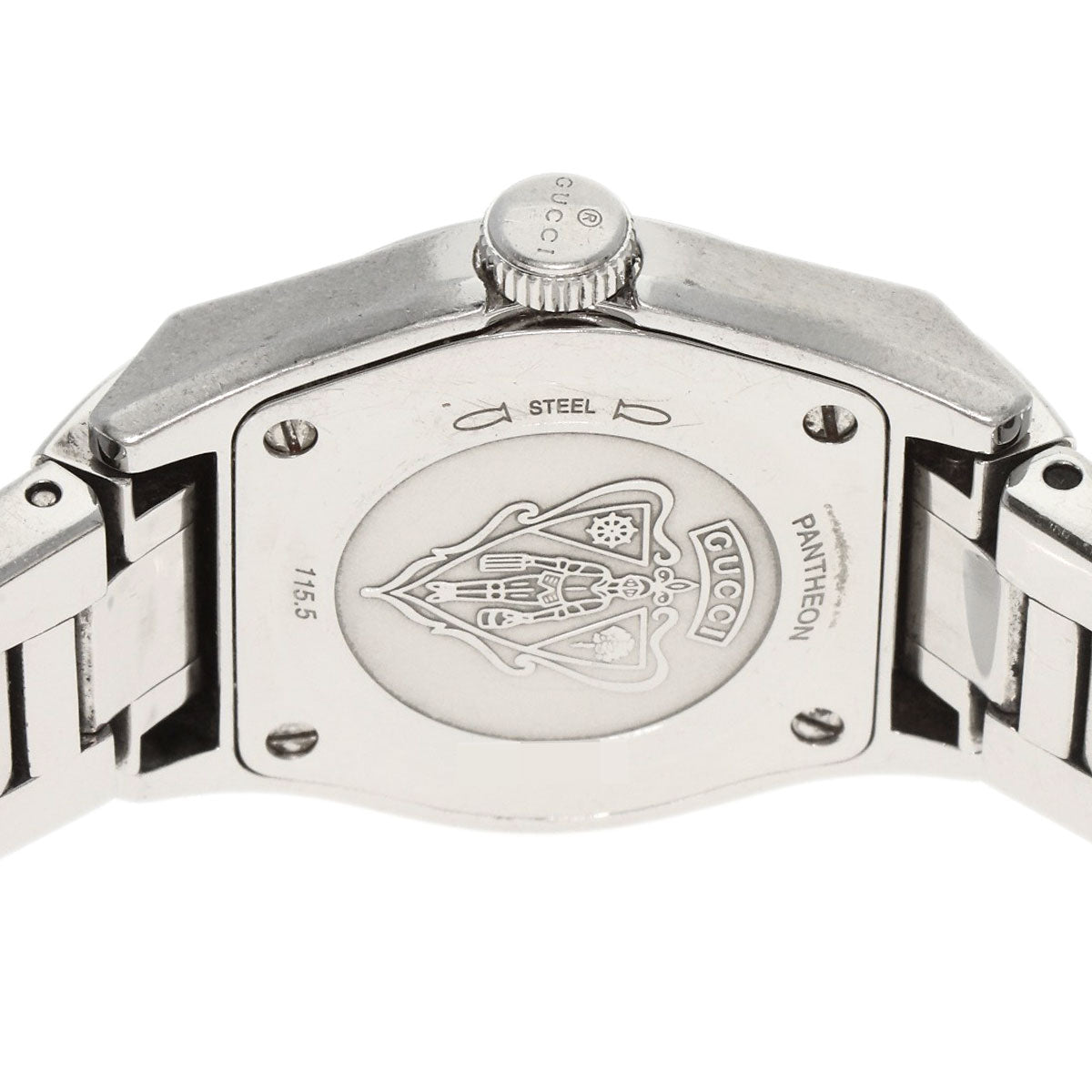 Gucci Watches Quartz 115.5 Stainless Steel , Stainless Steel Silver Pantheon Black Dial Women