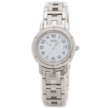 Hermes Watches Quartz Cl4.210 Stainless Steel , Stainless Steel Silver Clipper New Buckle White