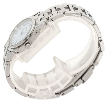 Hermes Watches Quartz Cl4.210 Stainless Steel , Stainless Steel Silver Clipper New Buckle White