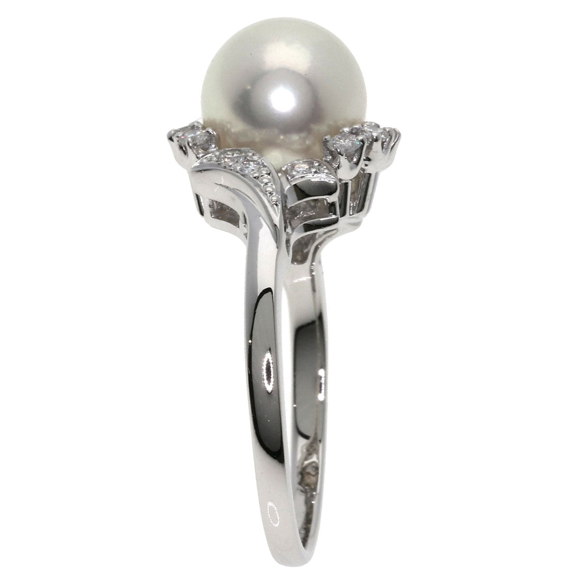 Mikimoto Ring Pt950 Silver Akoya Pearl Diamond