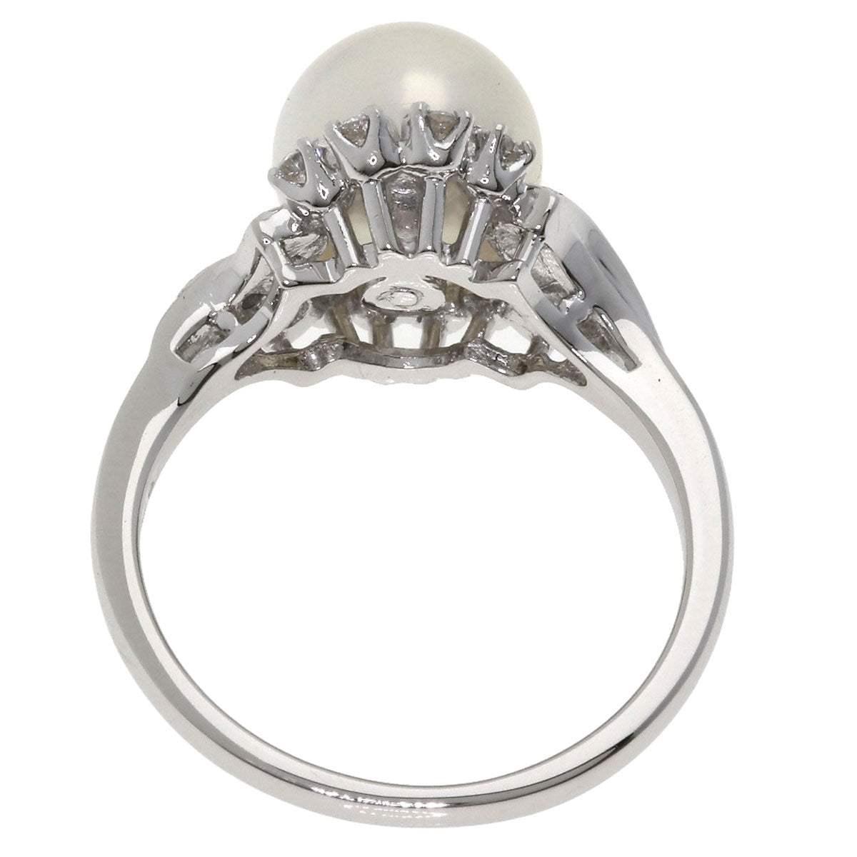 Mikimoto Ring Pt950 Silver Akoya Pearl Diamond