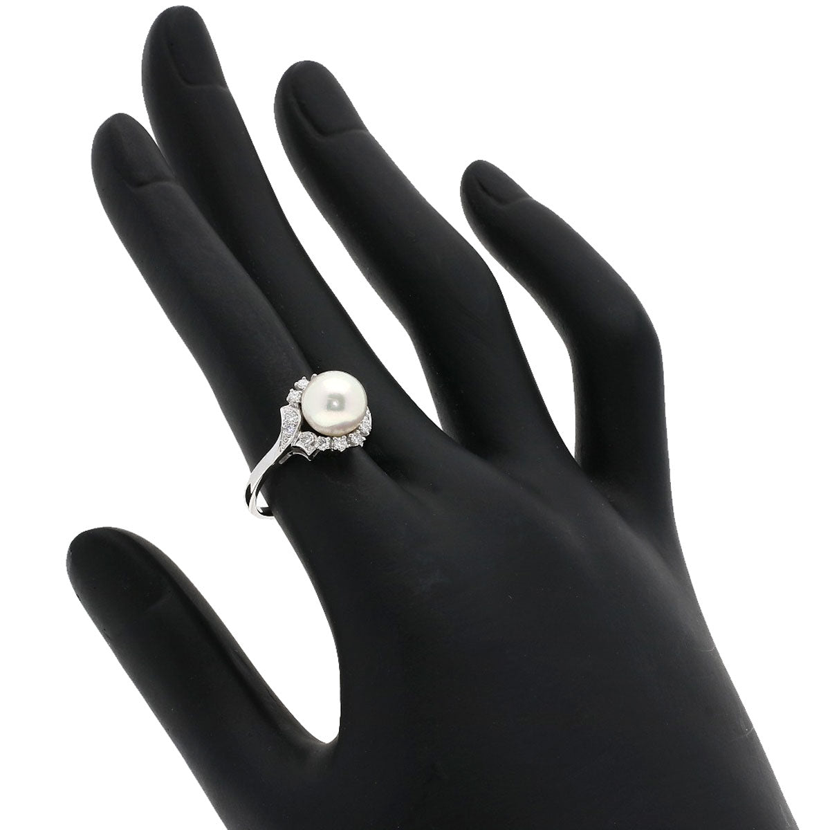 Mikimoto Ring Pt950 Silver Akoya Pearl Diamond