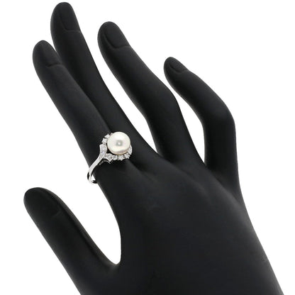 Mikimoto Ring Pt950 Silver Akoya Pearl Diamond