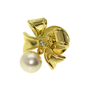 Mikimoto Tie Pin 18K Yellow Gold Gold Ribbon Motif Pearl Mens