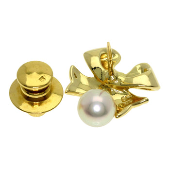 Mikimoto Tie Pin 18K Yellow Gold Gold Ribbon Motif Pearl Mens