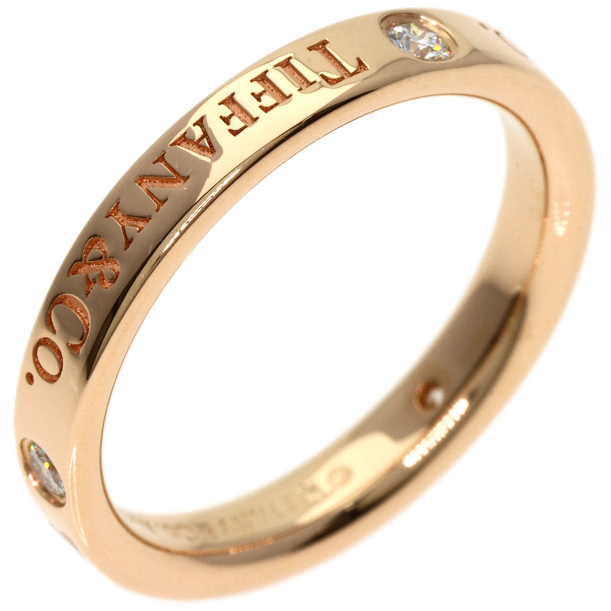 Tiffany&Co. Ring 18K Pink Gold Gold Flat Band 3P Diamond Women