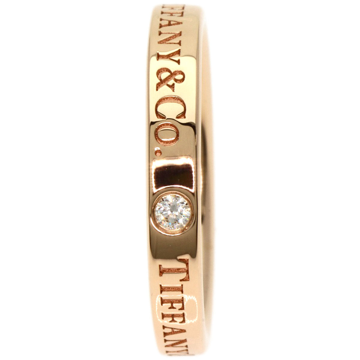 Tiffany&Co. Ring 18K Pink Gold Gold Flat Band 3P Diamond Women