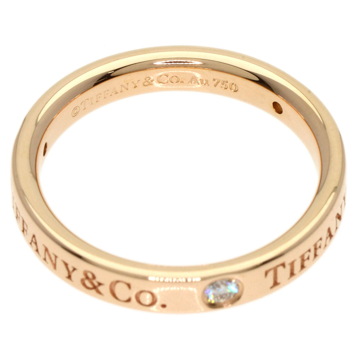 Tiffany&Co. Ring 18K Pink Gold Gold Flat Band 3P Diamond Women