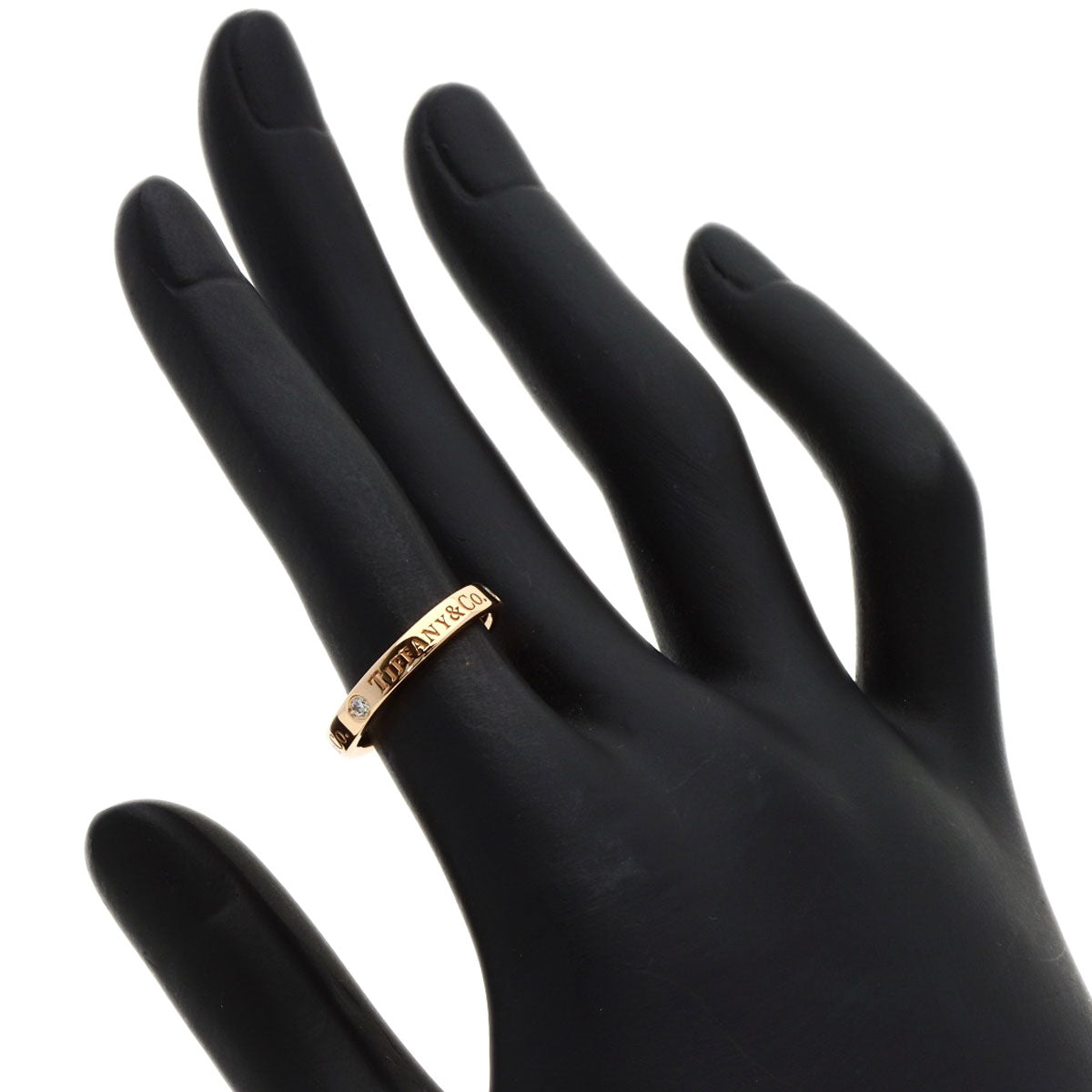 Tiffany&Co. Ring 18K Pink Gold Gold Flat Band 3P Diamond Women