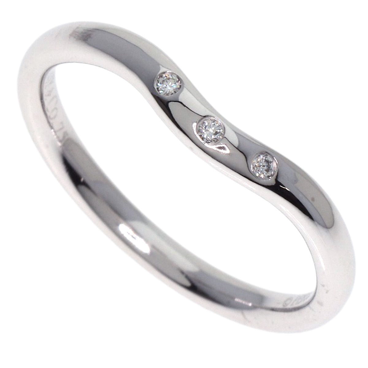 Tiffany&Co. Ring K18Wg Silver Curved 3P Diamond