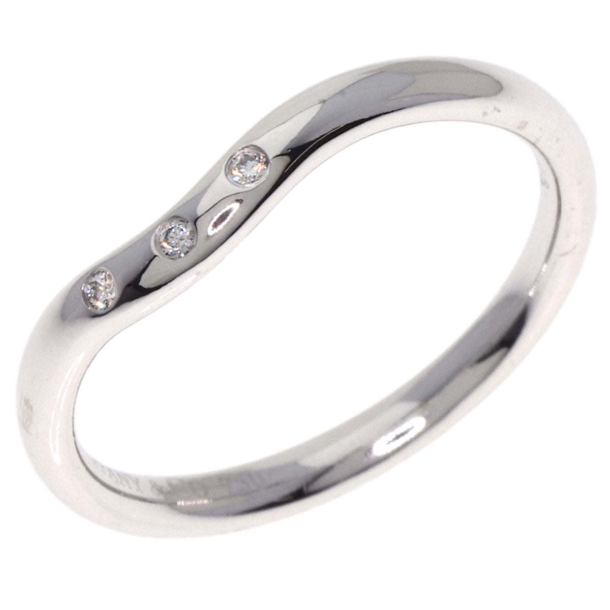 Tiffany&Co. Ring K18Wg Silver Curved 3P Diamond