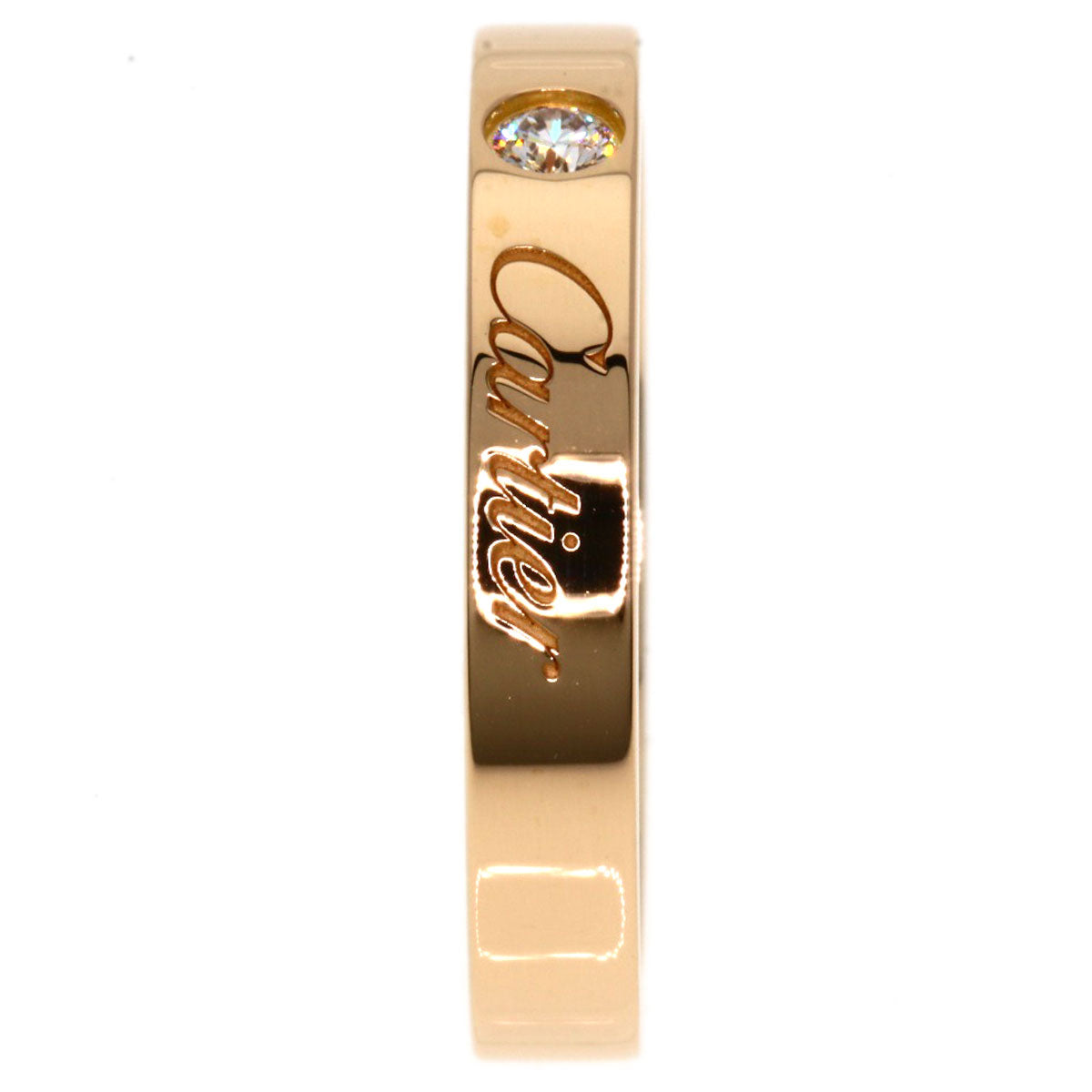 Cartier Ring 18K Pink Gold Gold Engraved 1P Diamond #49