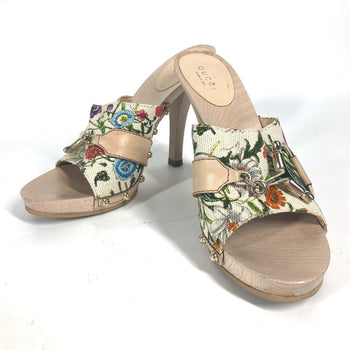 Gucci Sandals 149910 Wood, Canvas Multicolor Flora Floral Pattern Flower 37