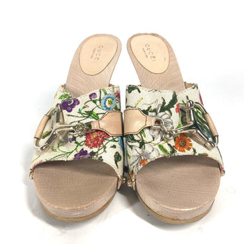 Gucci Sandals 149910 Wood, Canvas Multicolor Flora Floral Pattern Flower 37