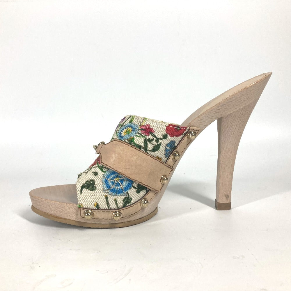 Gucci Sandals 149910 Wood, Canvas Multicolor Flora Floral Pattern Flower 37