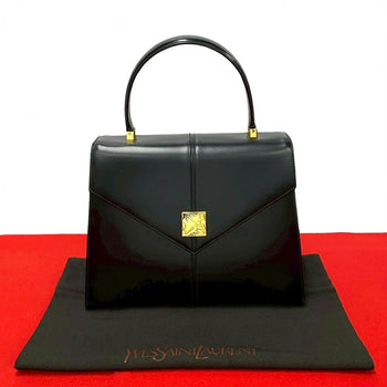 Yves Saint Laurent Handbag Leather Black Ysl Logometal Women