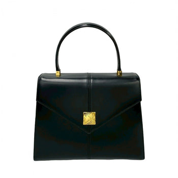 Yves Saint Laurent Handbag Leather Black Ysl Logometal Women