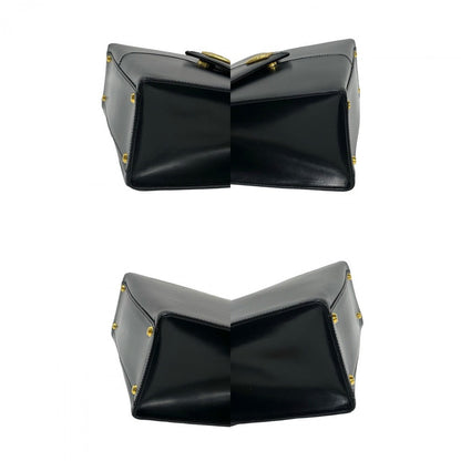 Yves Saint Laurent Handbag Leather Black Ysl Logometal Women